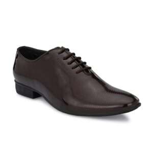 Men Brown Solid Leather Formal Oxfords Shoes