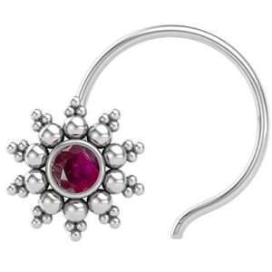 NOSEPIN WIRE NOSE PIN STONE NOSE PIN SILVER NOSE PIN SUN DESIGN ROUND NOSE PIN