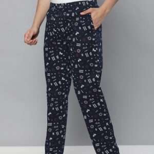 Men's Navy Blue and White Printed Lounge Pants