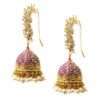 Gold-Toned & Pink Meenakari Enamel Pearls Ethnic Jhumka - Image 3