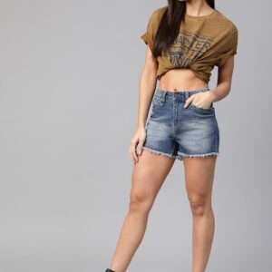 Women Blue Washed Regular Fit Denim Shorts