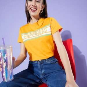 Women Radiant Yellow & White Printed Winter Ramble Better Slogans T-shirt